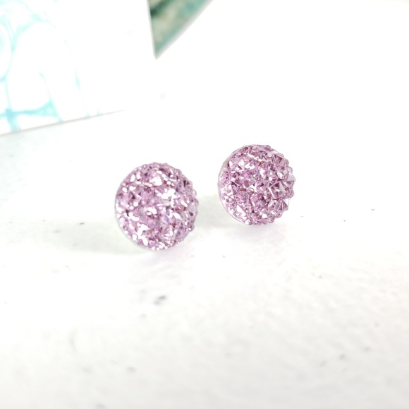 Lavender Acrylic Druzy Stud Earrings - Picture 3 of 7